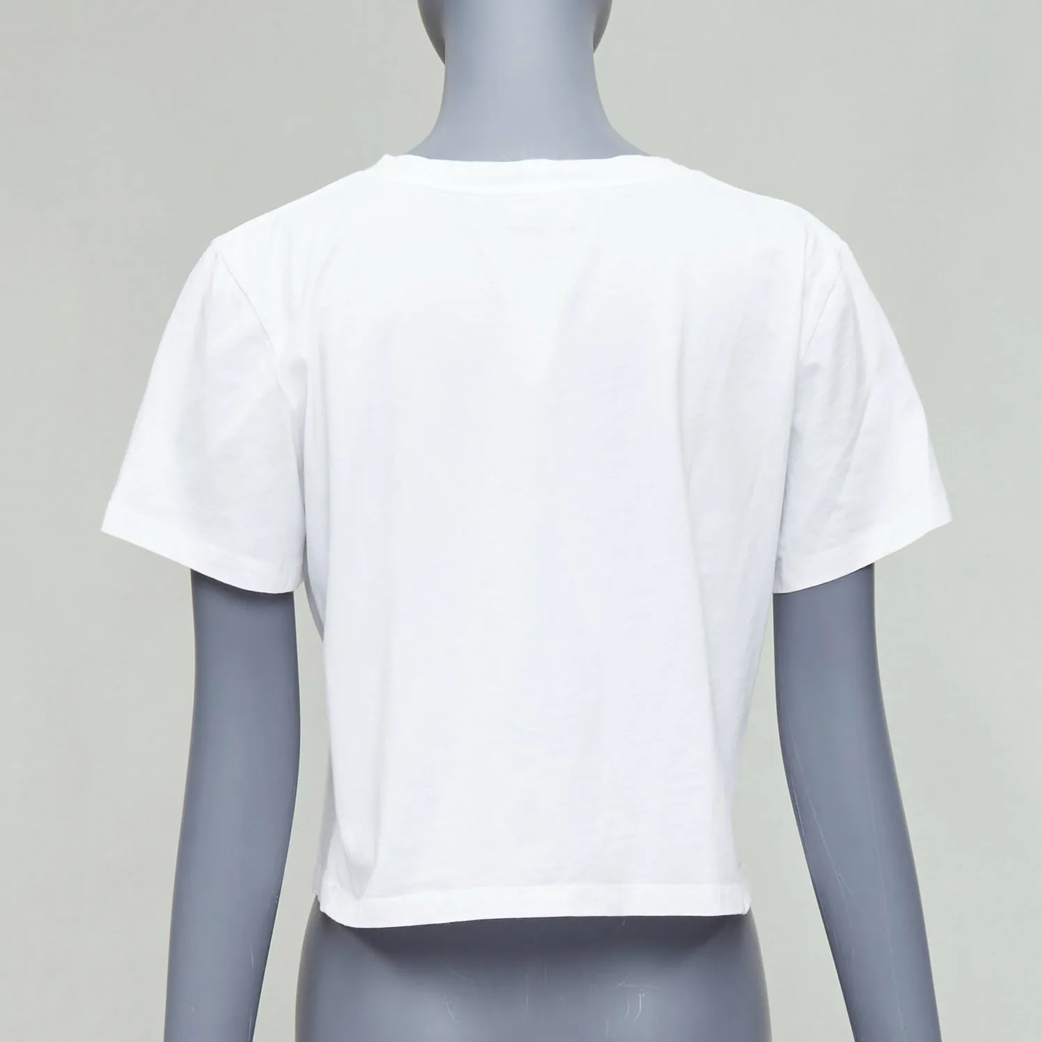 CELINE white cotton blue big C logo varsity cropped tshirt S