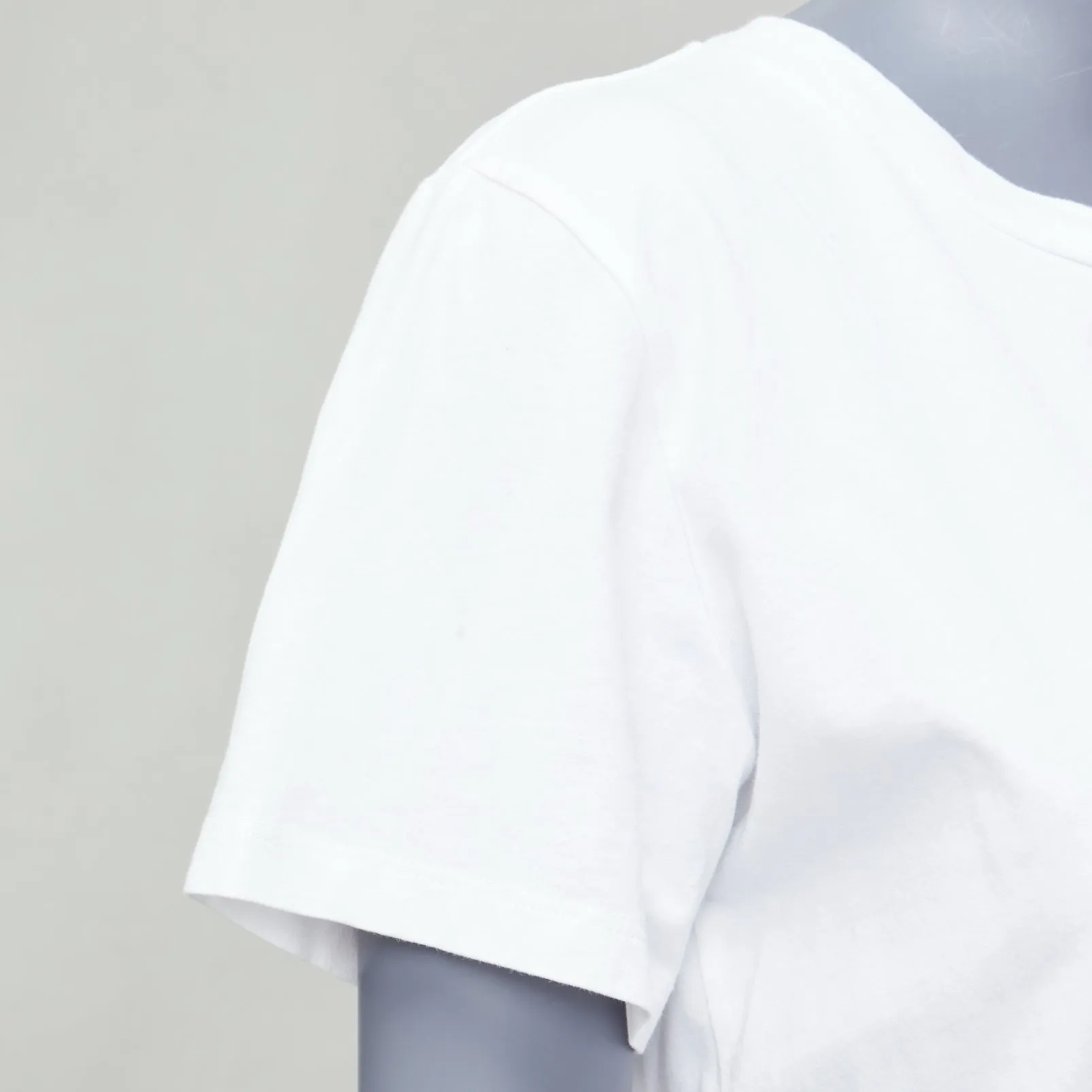 CELINE white cotton blue big C logo varsity cropped tshirt S
