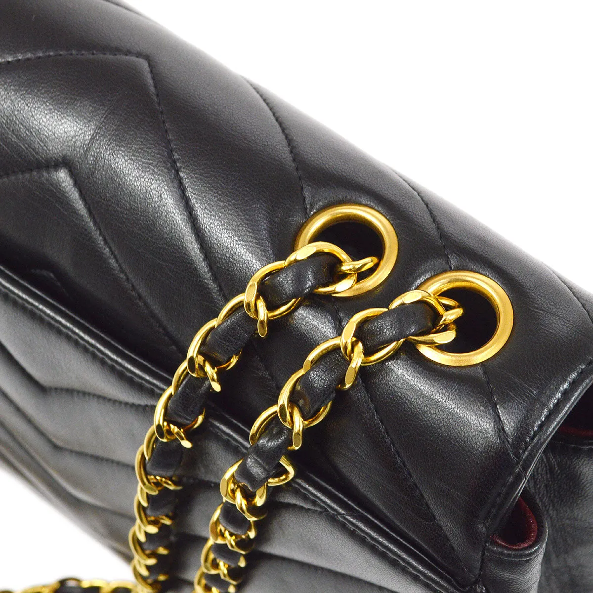 Chanel 1991-1994 Black Lambskin Chevron Letter Flap Bag Small 14355