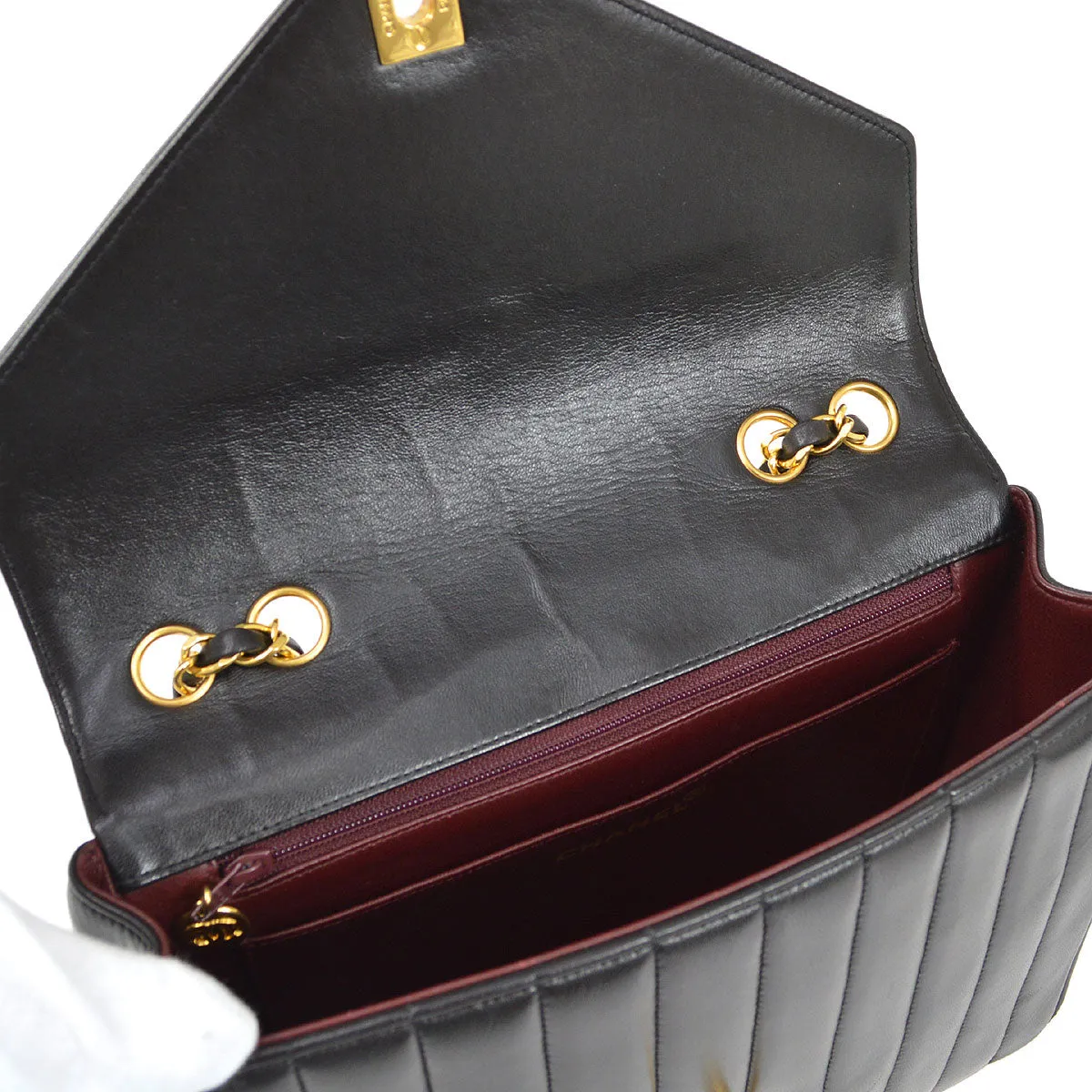 Chanel 1991-1994 Black Lambskin Chevron Letter Flap Bag Small 14355