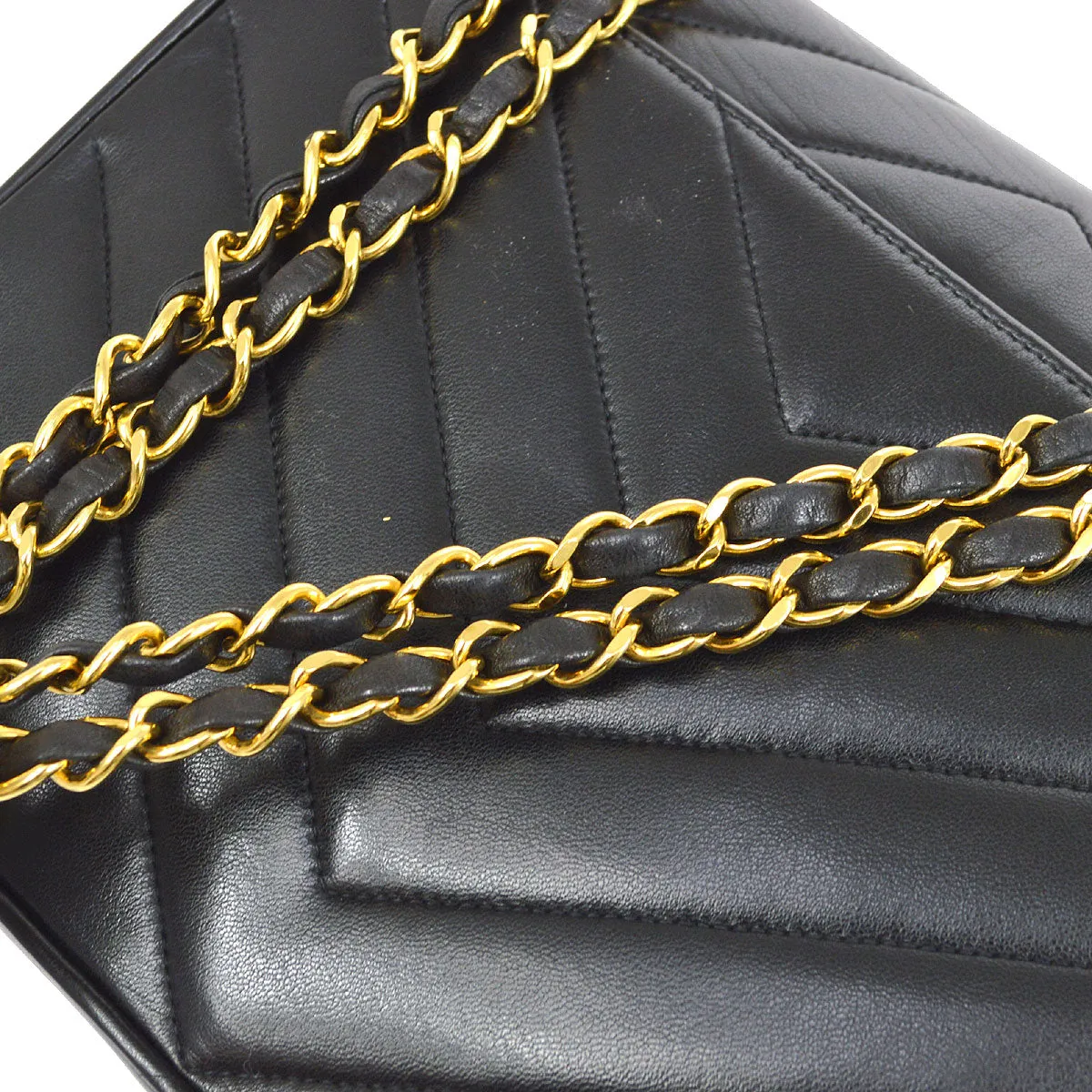 Chanel 1991-1994 Black Lambskin Chevron Letter Flap Bag Small 14355