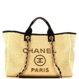 CHANEL Deauville Tote Straw with Chain Detail Medium