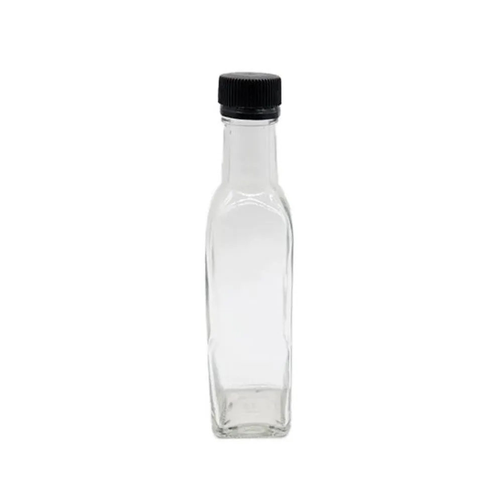 Consol 250ml Glass Square Bottle with Black Lid - Oil & Vinegar