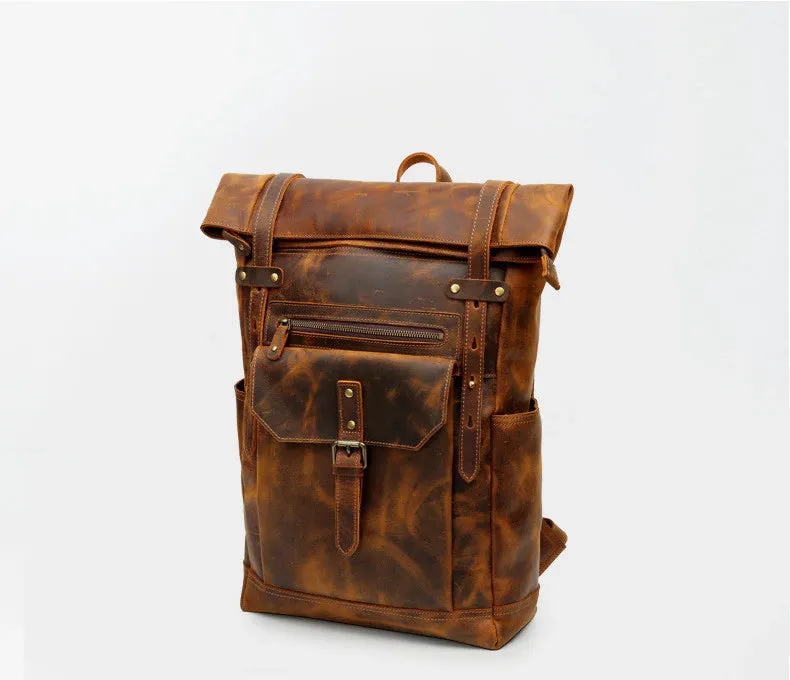 Cowhide Leather Large Capacity Travel Retro Backpack