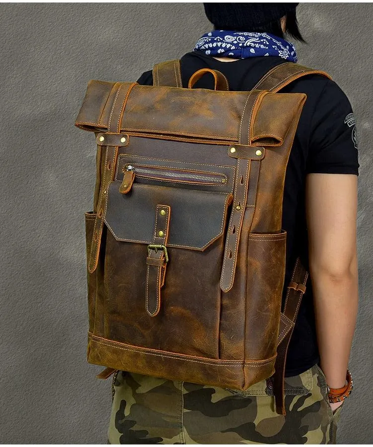 Cowhide Leather Large Capacity Travel Retro Backpack