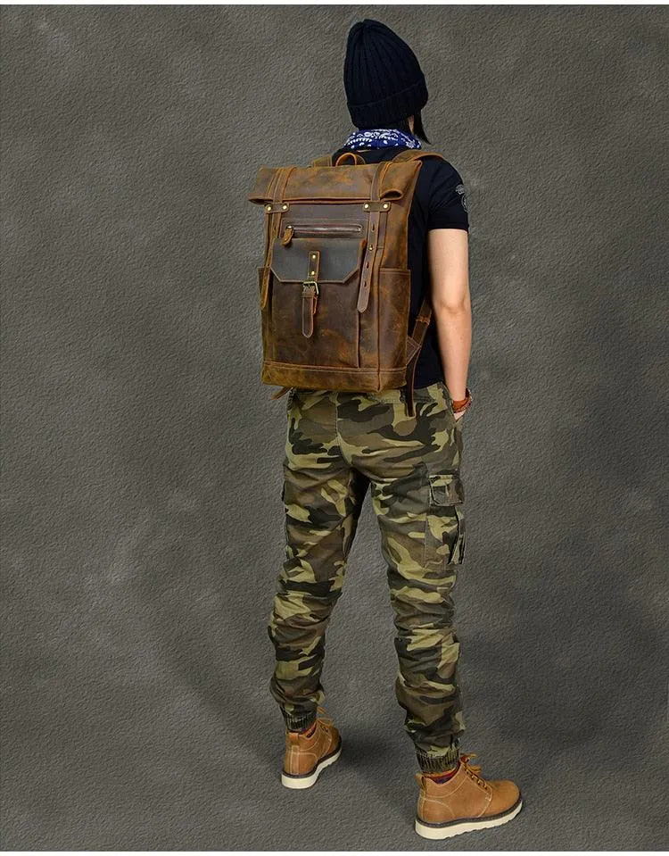 Cowhide Leather Large Capacity Travel Retro Backpack