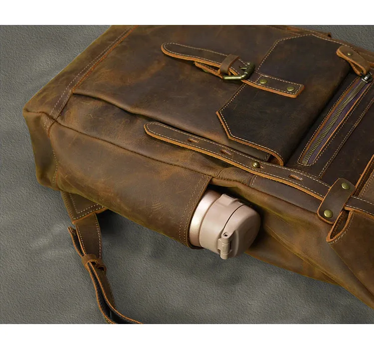 Cowhide Leather Large Capacity Travel Retro Backpack