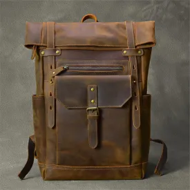Cowhide Leather Large Capacity Travel Retro Backpack