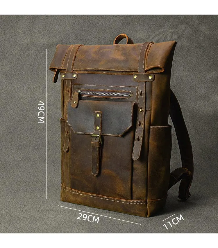 Cowhide Leather Large Capacity Travel Retro Backpack