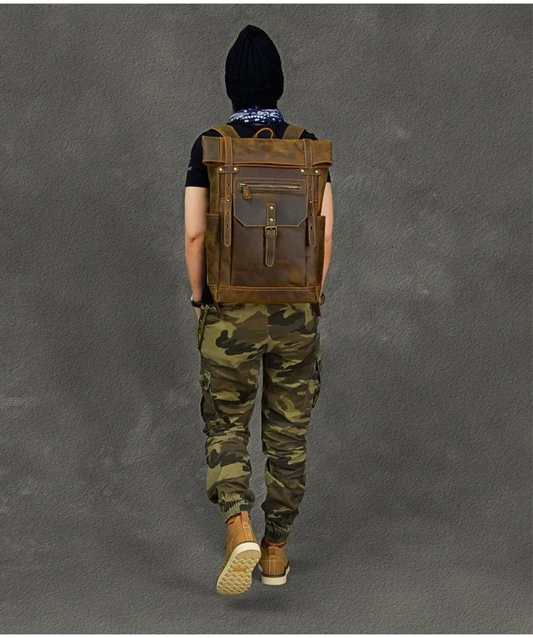 Cowhide Leather Large Capacity Travel Retro Backpack