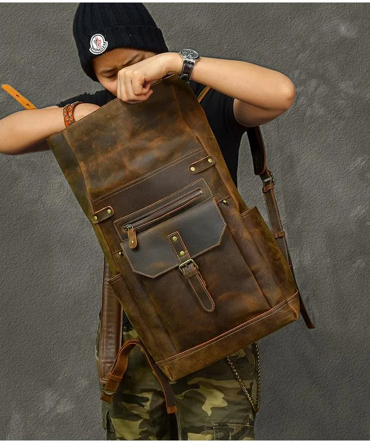 Cowhide Leather Large Capacity Travel Retro Backpack
