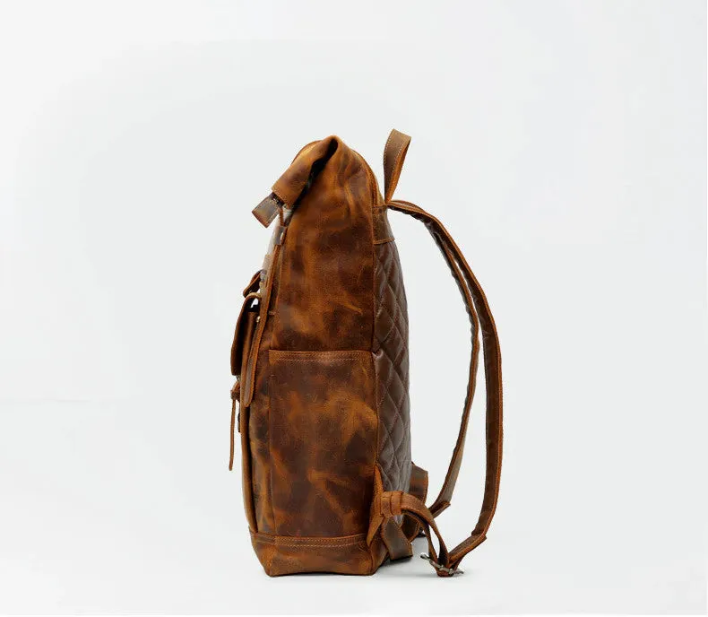 Cowhide Leather Large Capacity Travel Retro Backpack