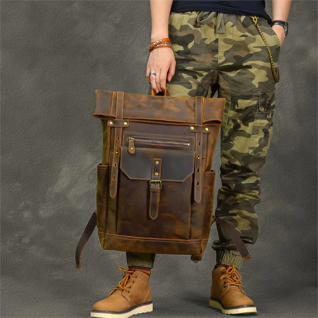Cowhide Leather Large Capacity Travel Retro Backpack