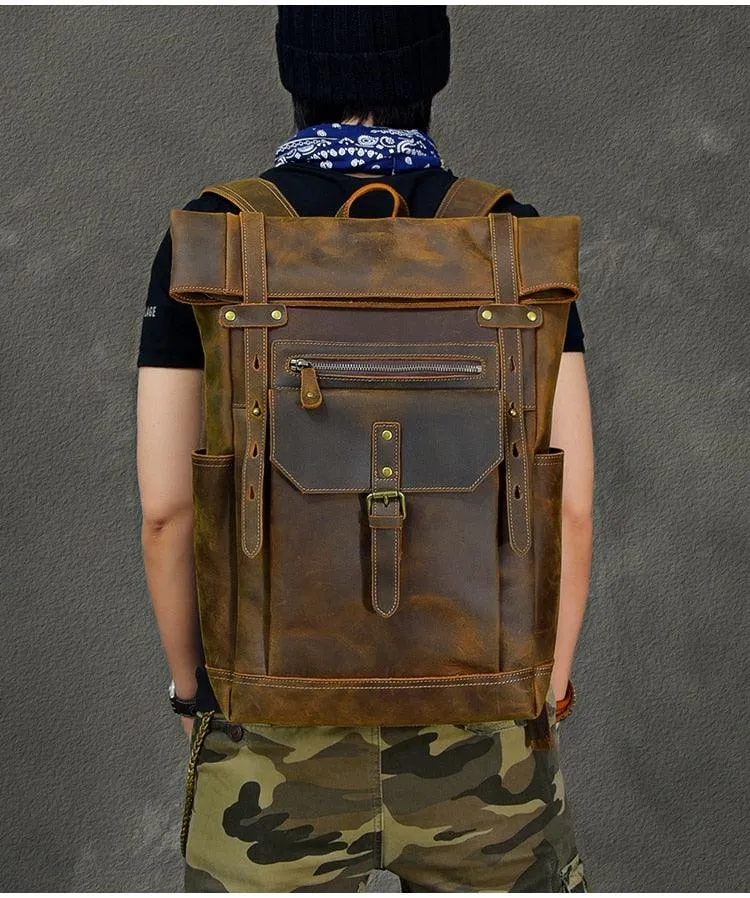 Cowhide Leather Large Capacity Travel Retro Backpack