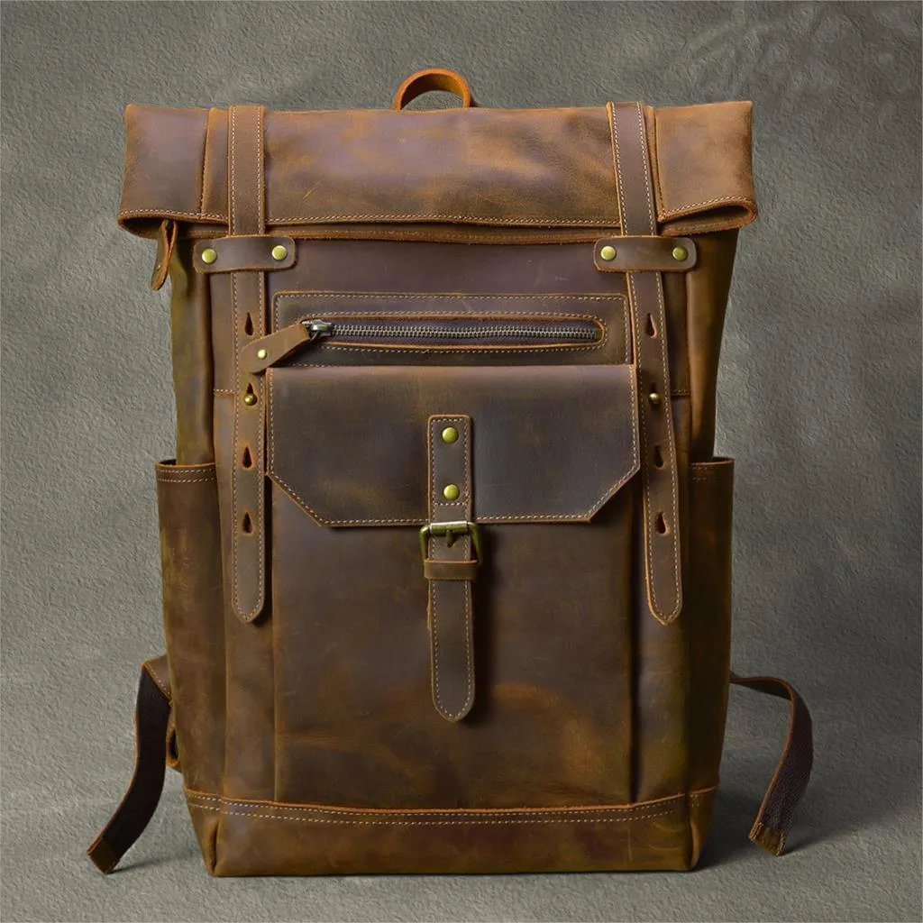 Cowhide Leather Large Capacity Travel Retro Backpack