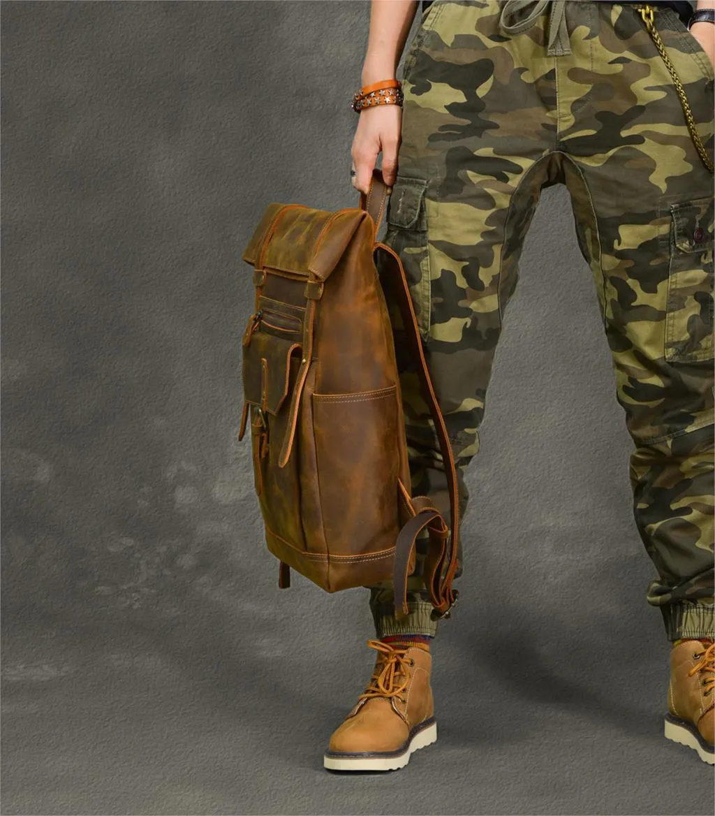 Cowhide Leather Large Capacity Travel Retro Backpack