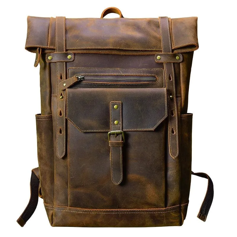 Cowhide Leather Large Capacity Travel Retro Backpack