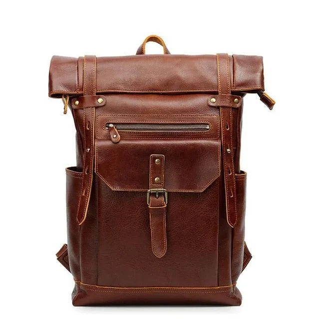 Cowhide Leather Large Capacity Travel Retro Backpack