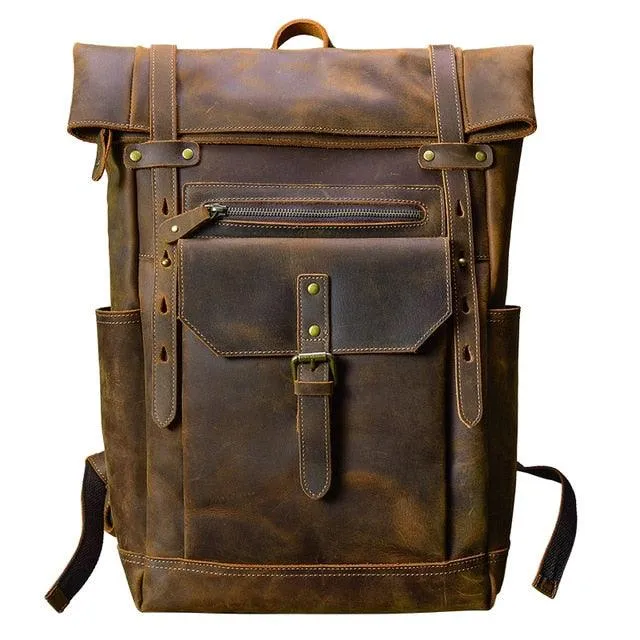 Cowhide Leather Large Capacity Travel Retro Backpack