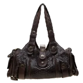 Dark Brown Python and Leather Silverado Satchel