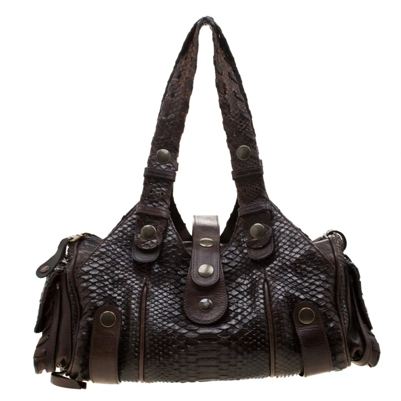 Dark Brown Python and Leather Silverado Satchel