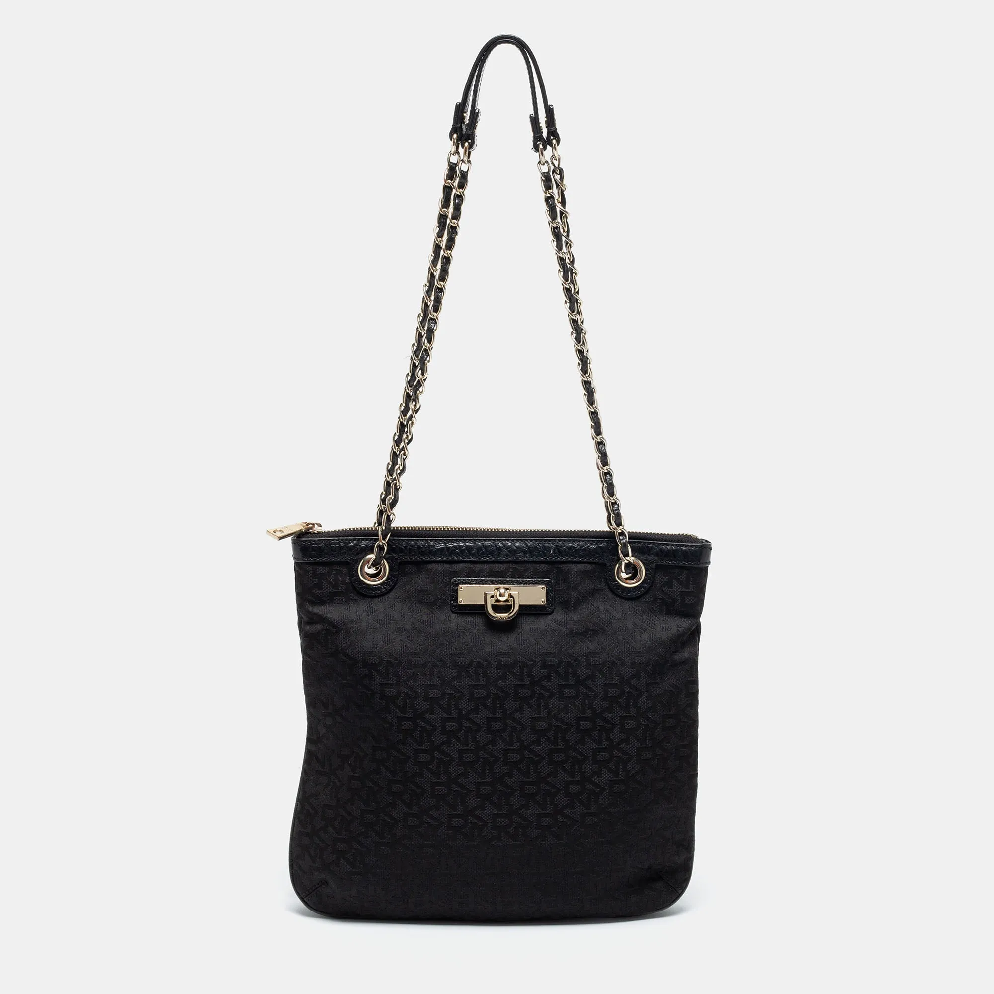 DKNY Black Signature Canvas Chain Shoulder Bag