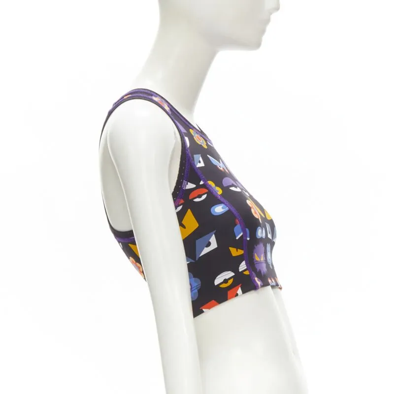 FENDI Activewear Monster Bug Eye black graphic print perforated crop top