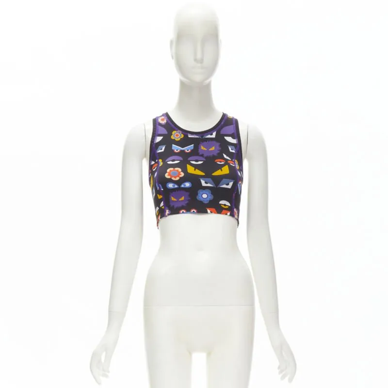 FENDI Activewear Monster Bug Eye black graphic print perforated crop top