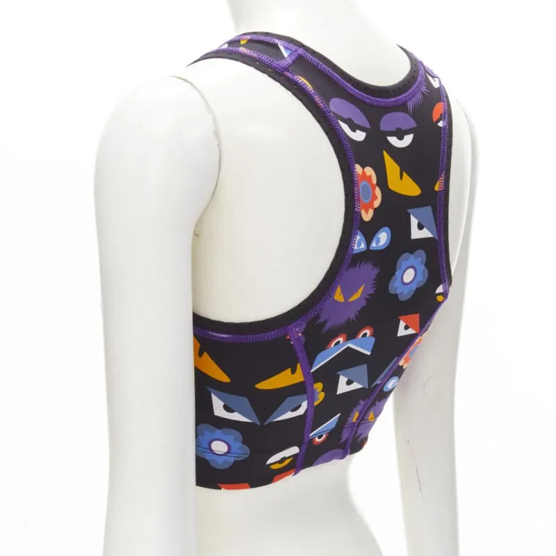 FENDI Activewear Monster Bug Eye black graphic print perforated crop top