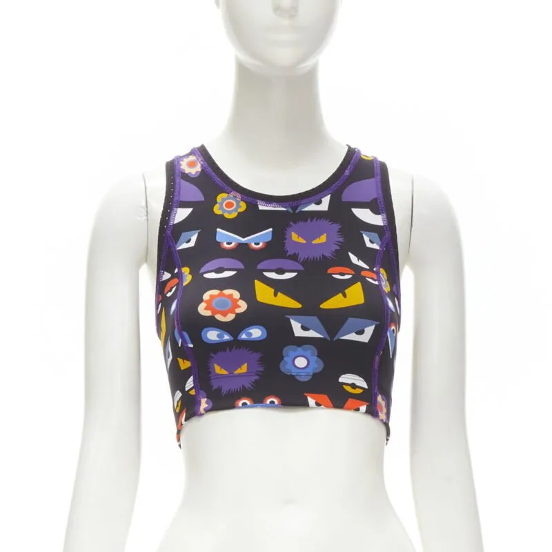 FENDI Activewear Monster Bug Eye black graphic print perforated crop top