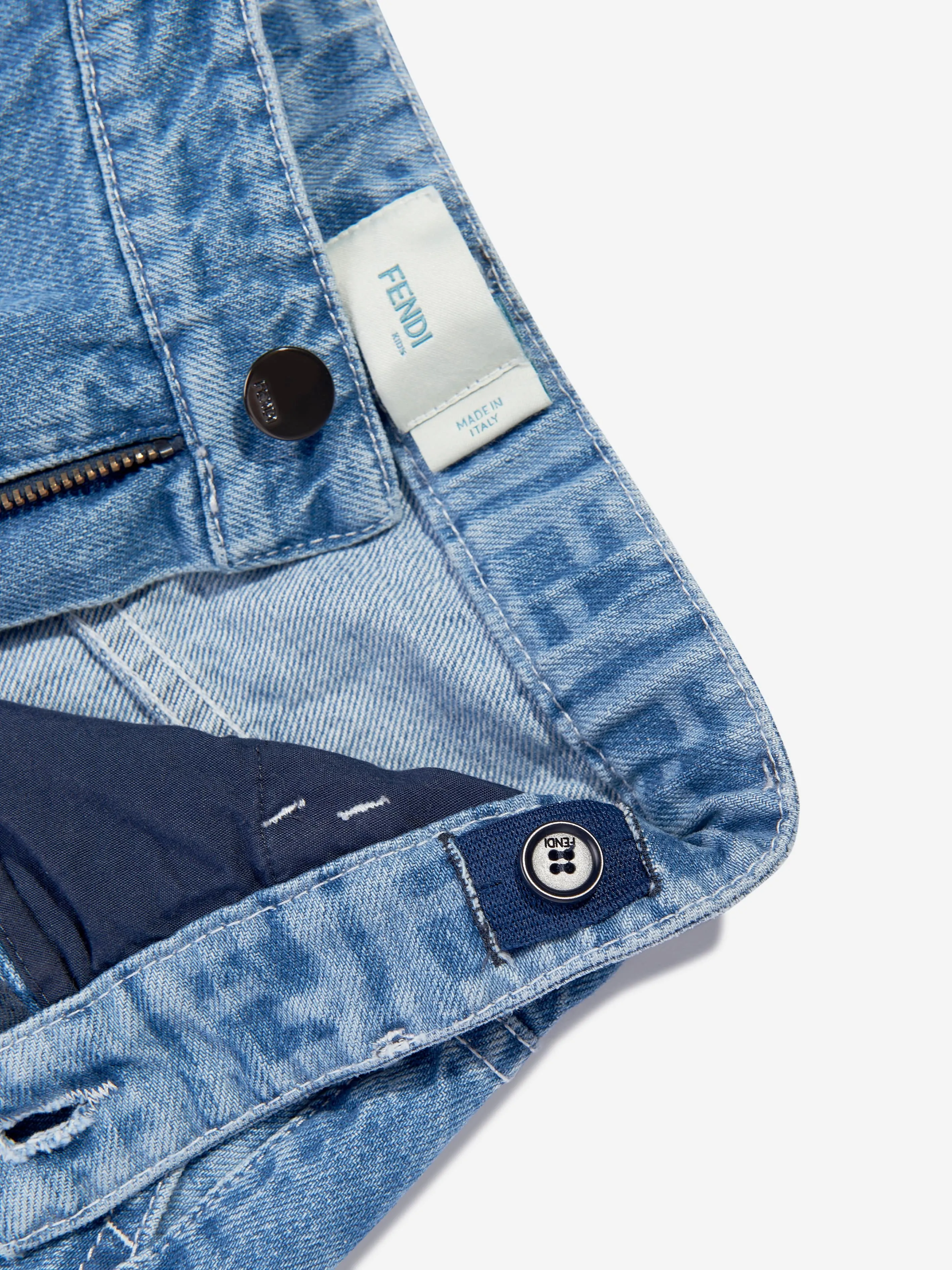Fendi Boys Washed Denim Bermuda Shorts in Blue