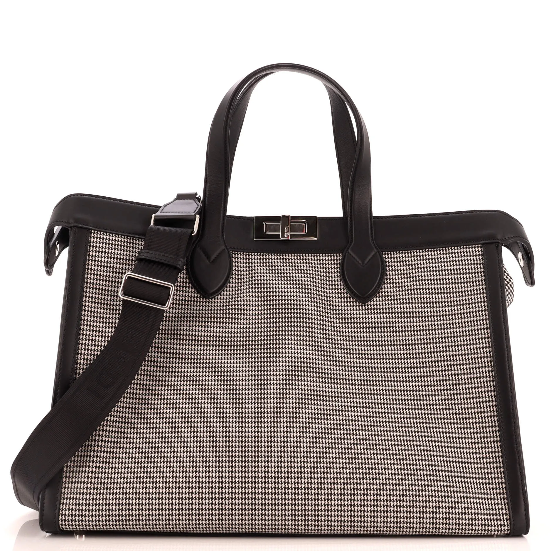 FENDI Peekaboo ISeeU Forty8 Handbag Houndstooth Wool