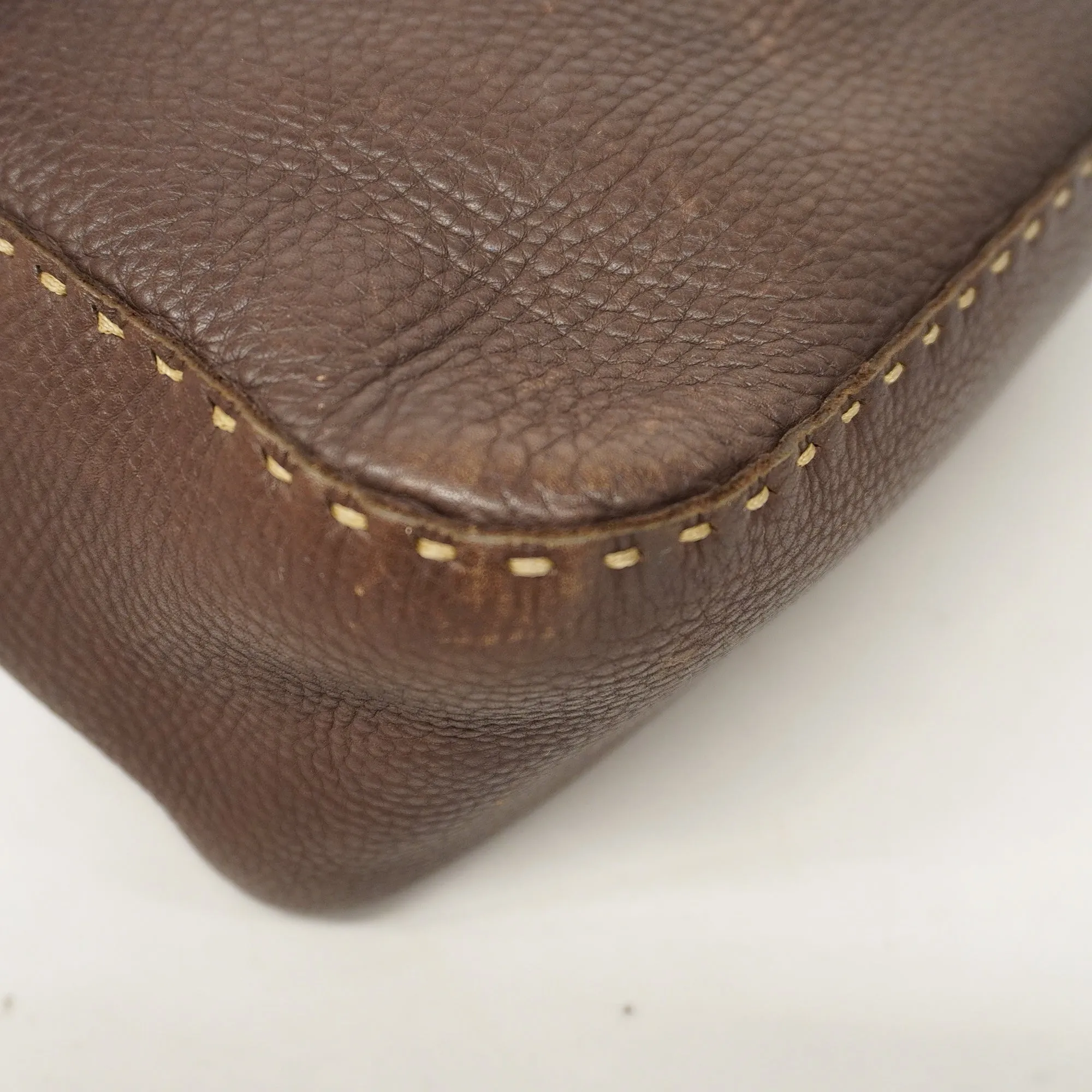 FENDI  Selleria Mamma Bucket Women's Leather Handbag Brown