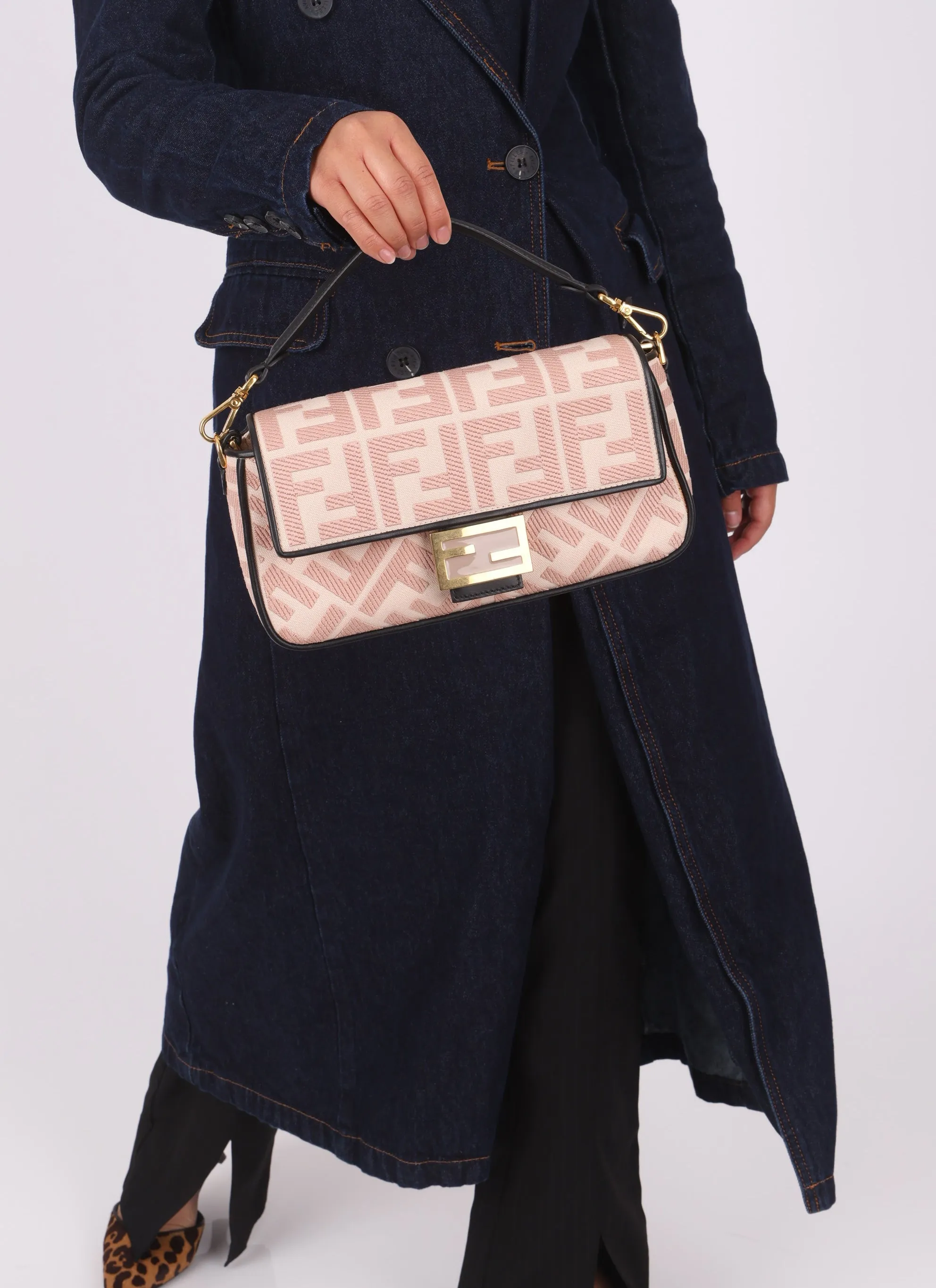 Fendi Zucca Canvas Rose Baguette
