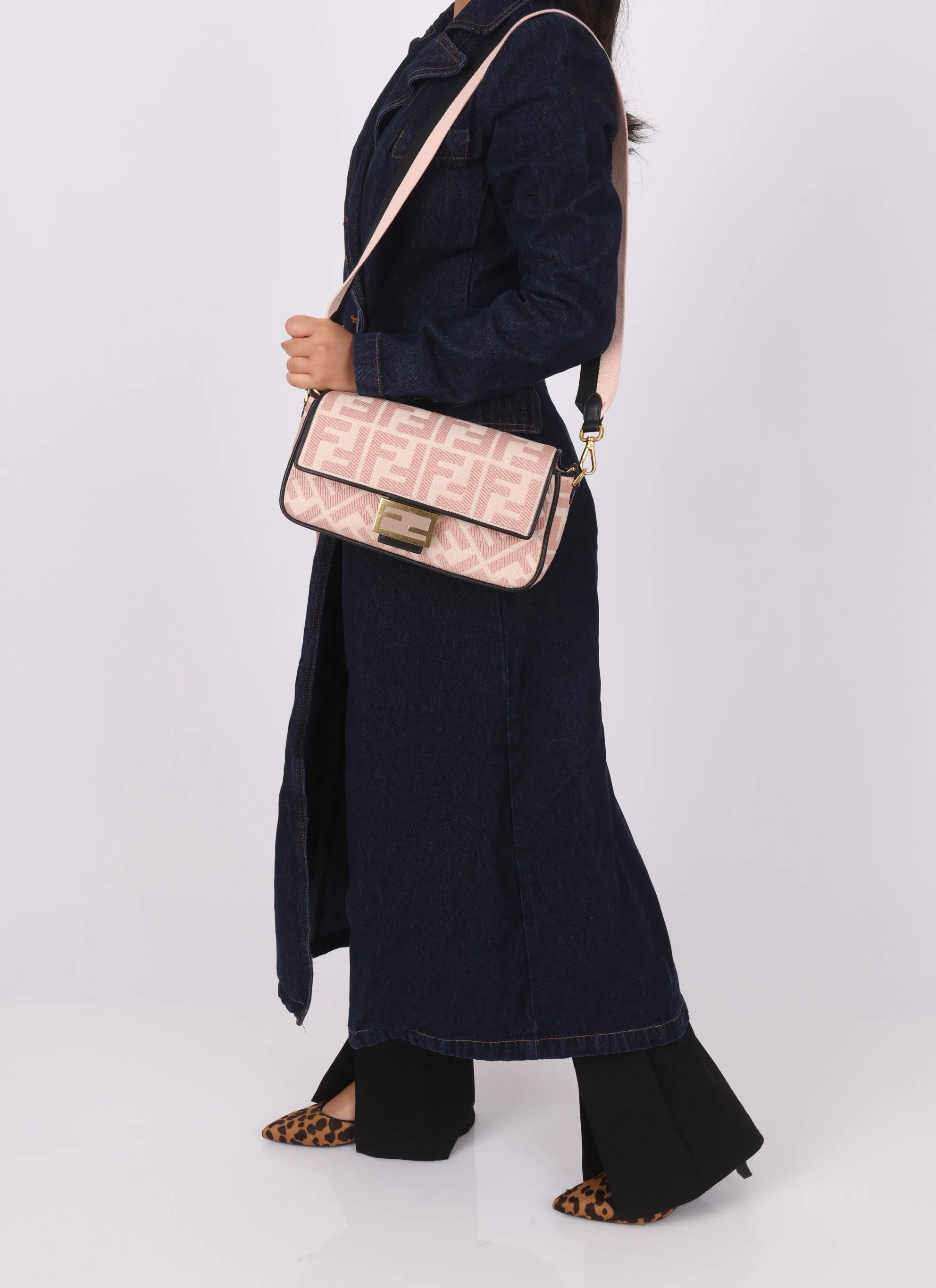 Fendi Zucca Canvas Rose Baguette