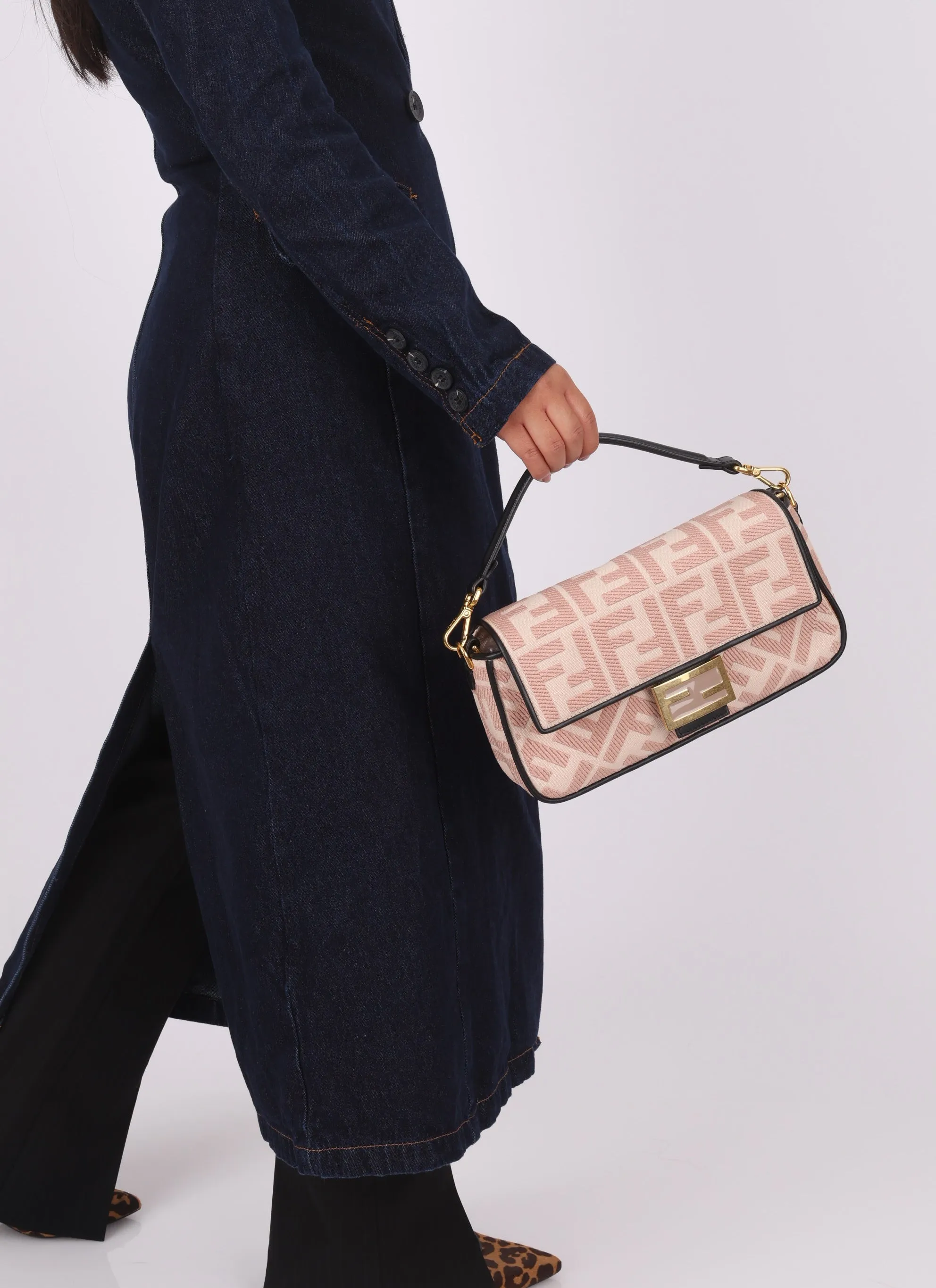 Fendi Zucca Canvas Rose Baguette