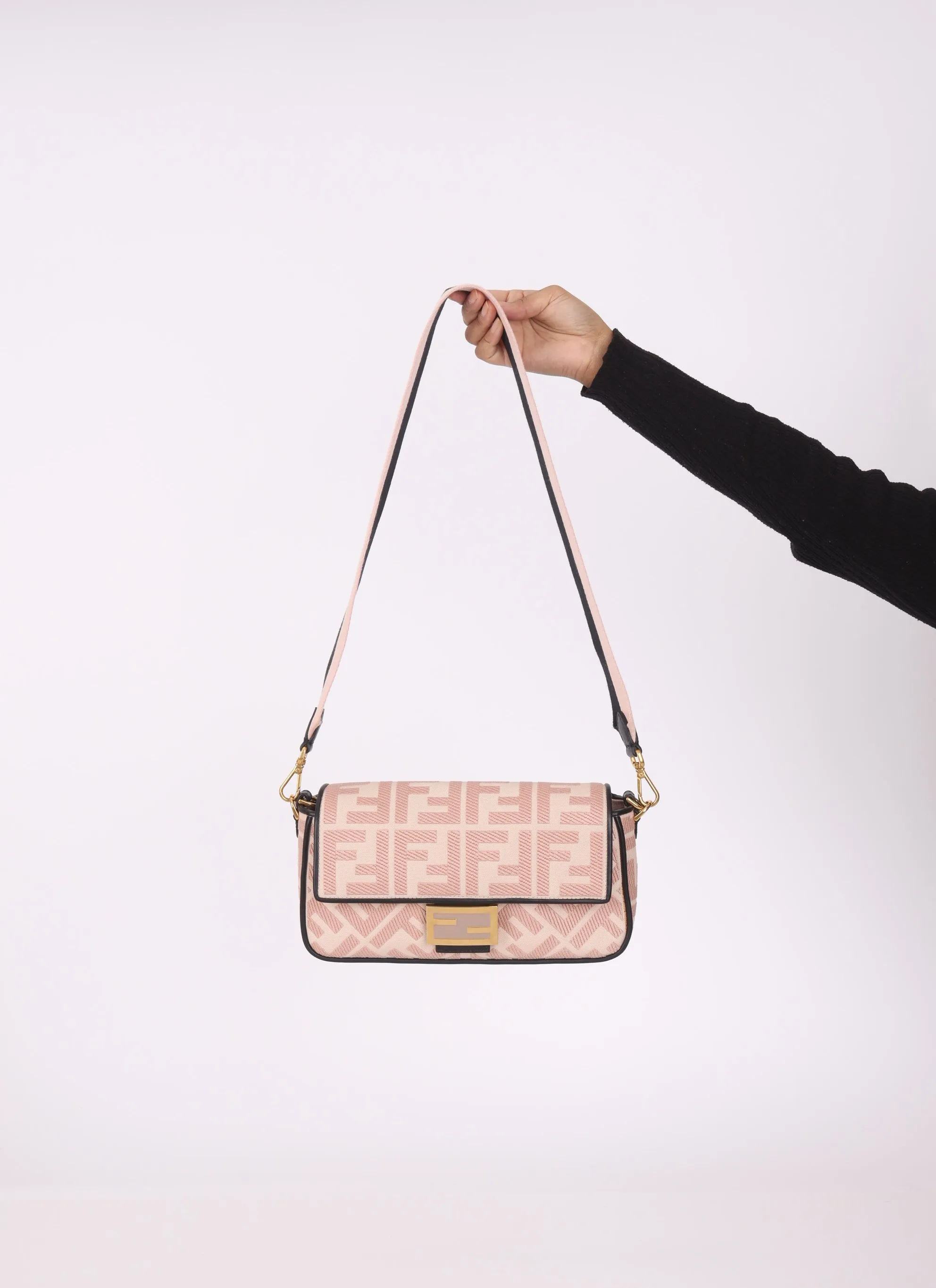 Fendi Zucca Canvas Rose Baguette