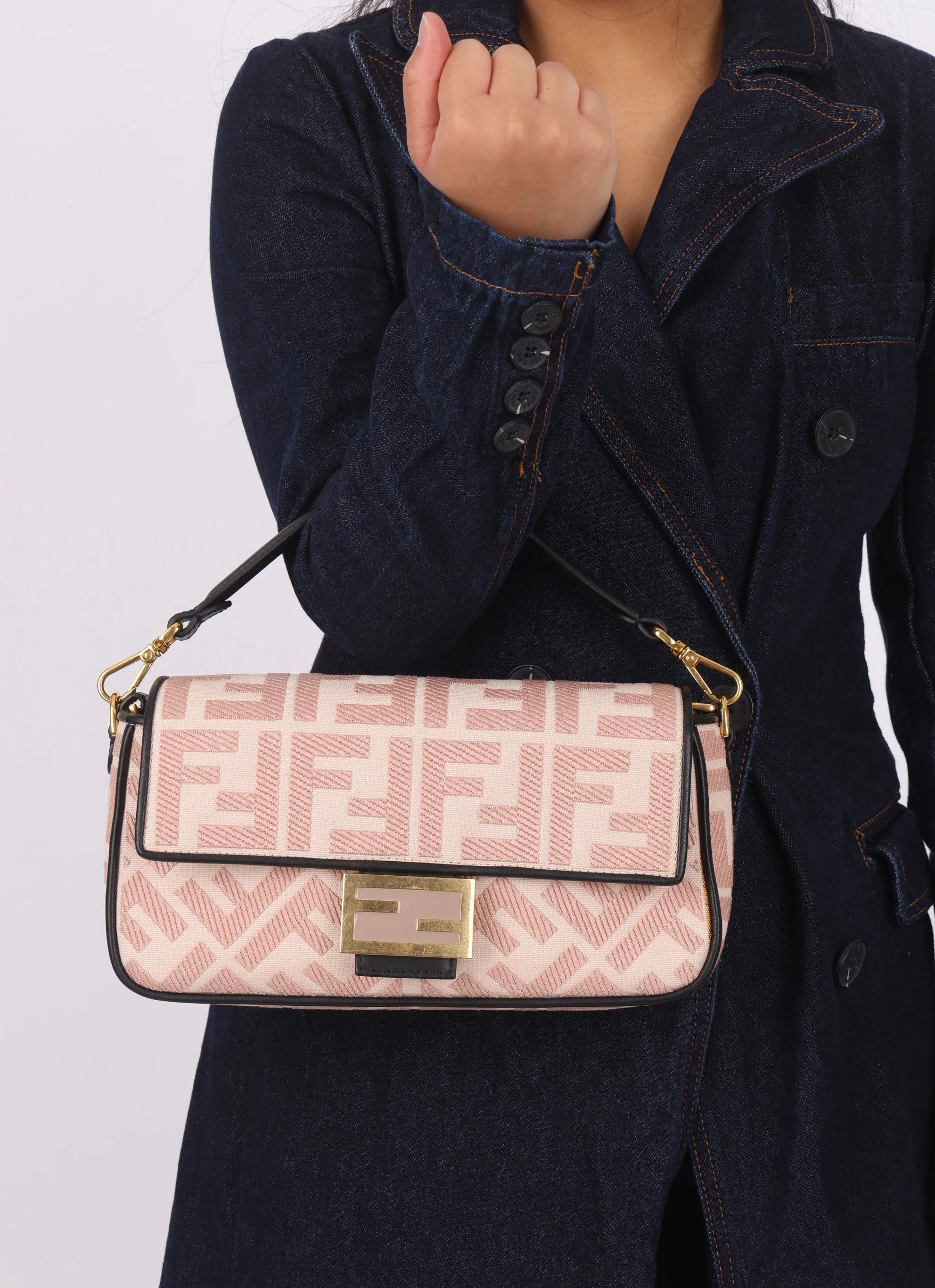 Fendi Zucca Canvas Rose Baguette