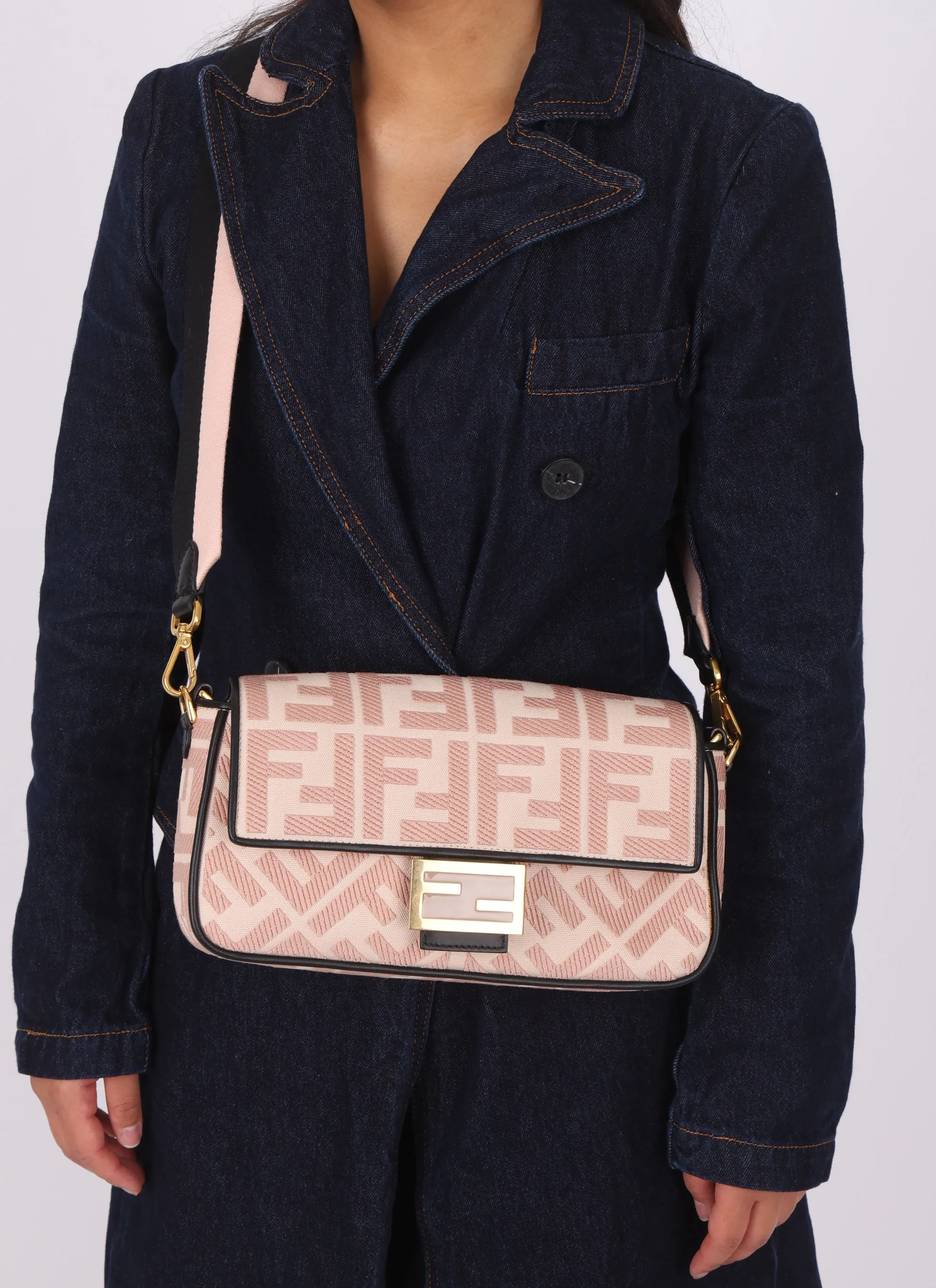 Fendi Zucca Canvas Rose Baguette