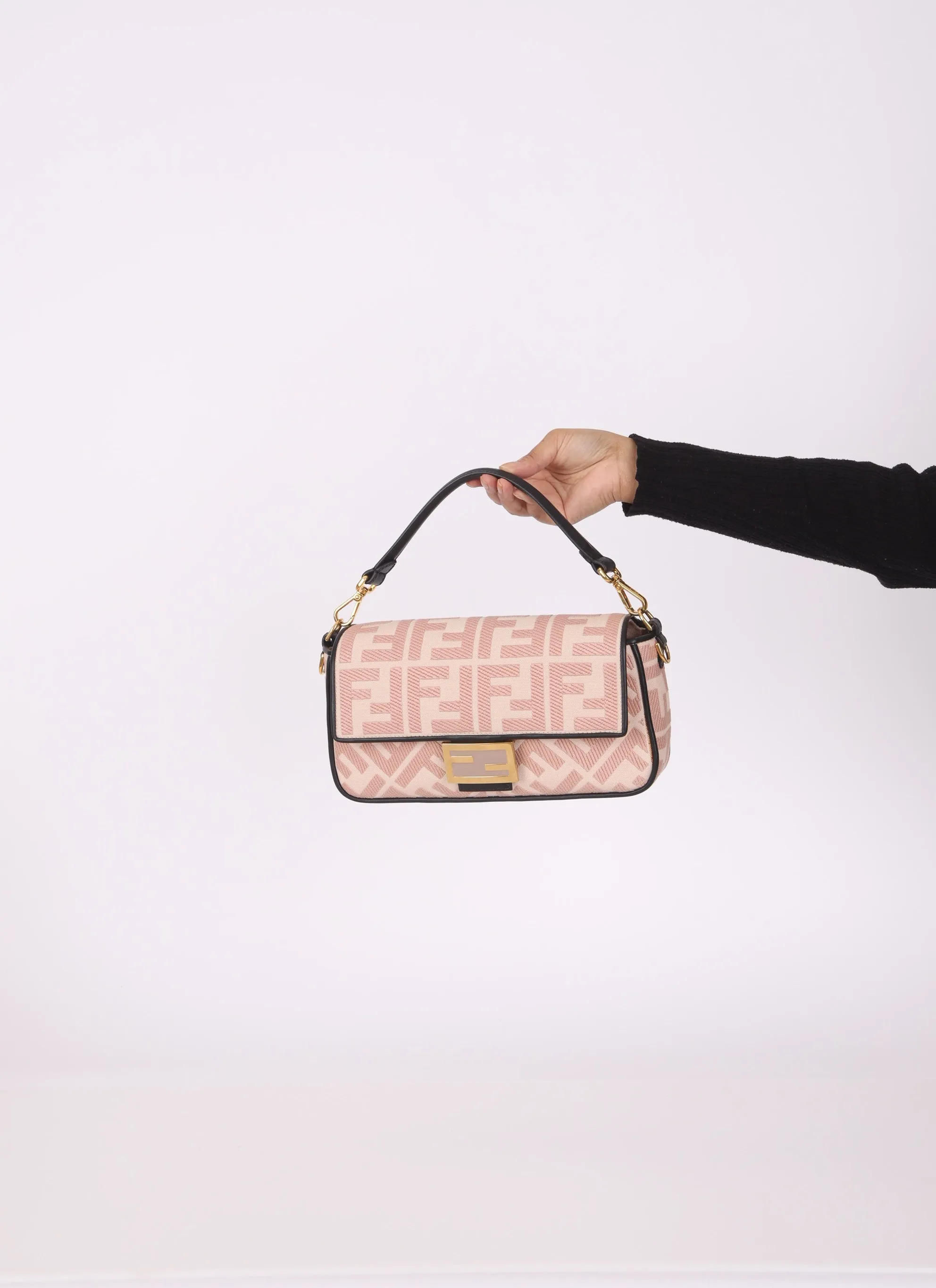 Fendi Zucca Canvas Rose Baguette