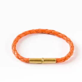 Flint Bracelet | Leather Braided .22 | Orange Single Wrap | Tres Cuervos