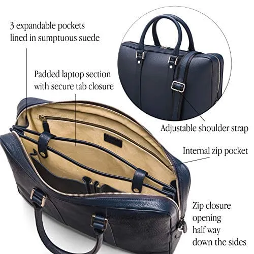 Gainsborough Leather 15" Laptop Bag - Navy