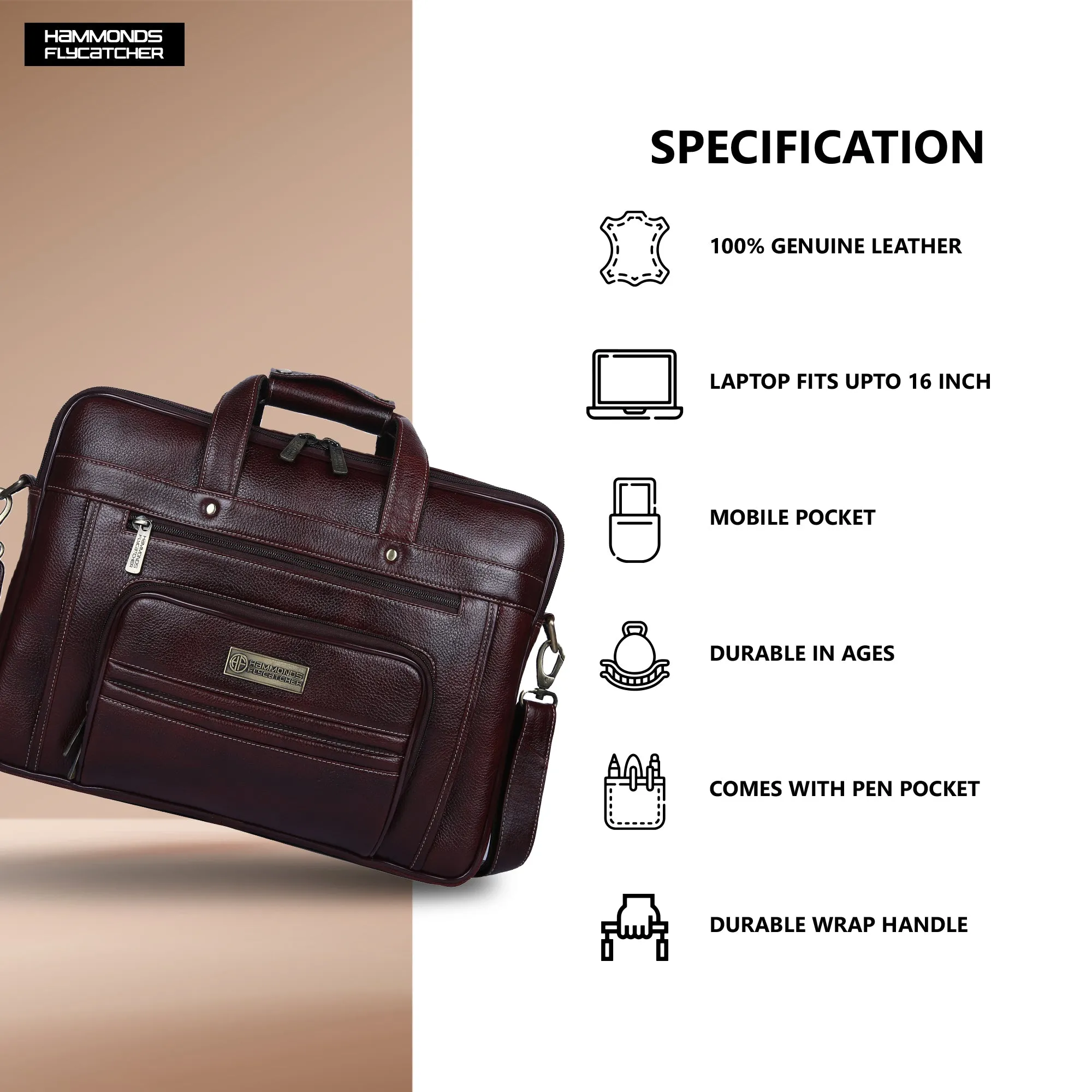 Genuine Leather Office Laptop Bag for Men- Stylish Office Hand Bag & Shoulder Bag - Fits 14-16 Inch Laptops