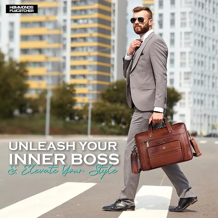 Genuine Leather Office Laptop Bag for Men- Stylish Office Hand Bag & Shoulder Bag - Fits 14-16 Inch Laptops