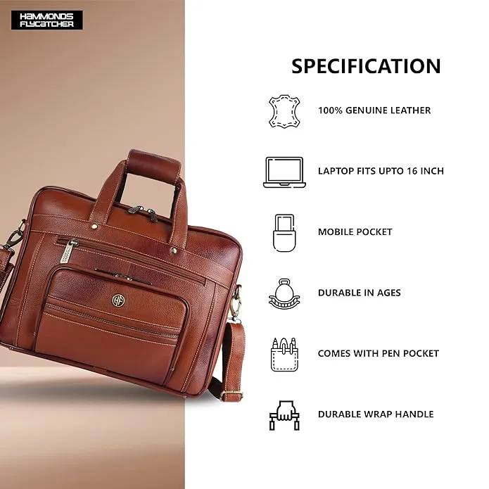 Genuine Leather Office Laptop Bag for Men- Stylish Office Hand Bag & Shoulder Bag - Fits 14-16 Inch Laptops