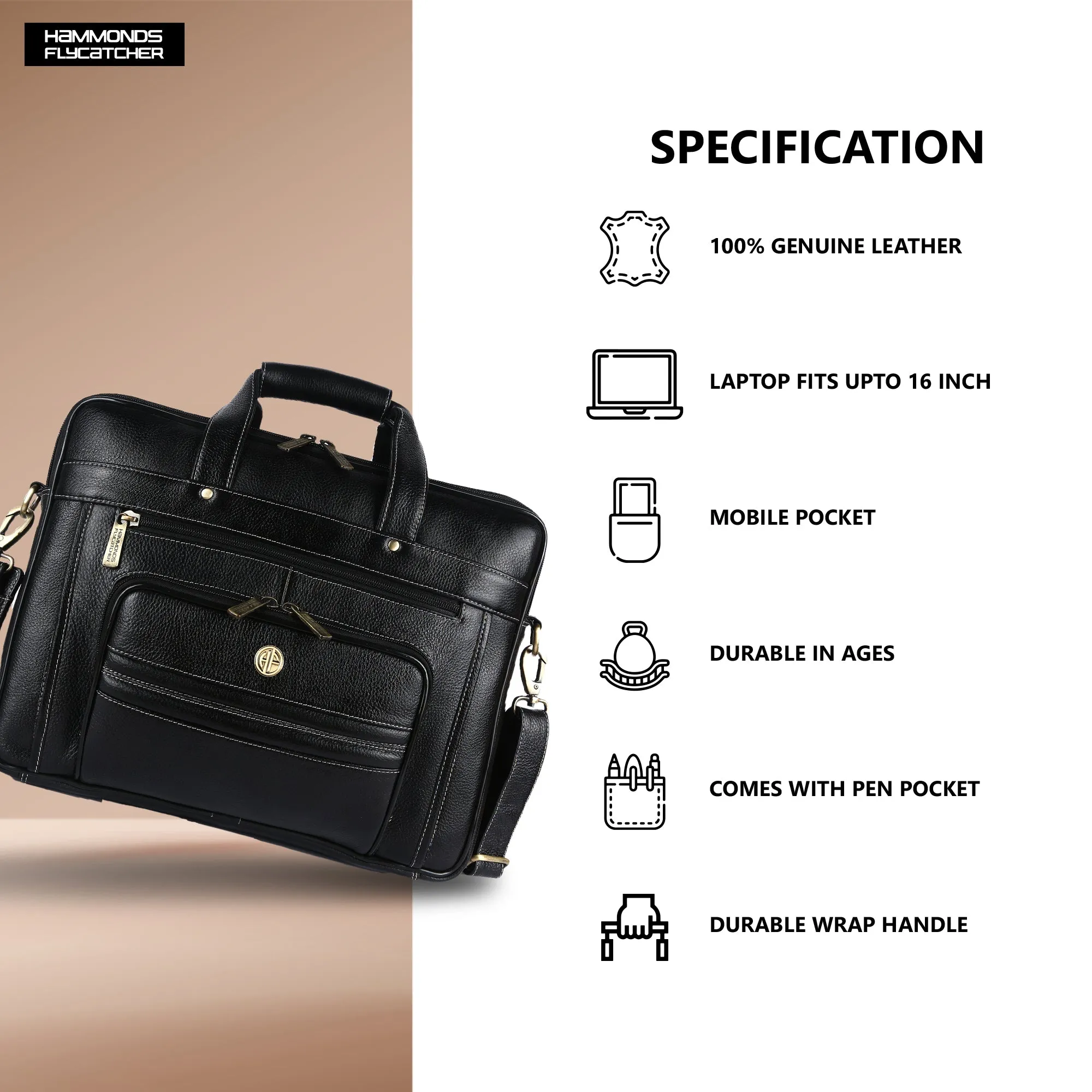 Genuine Leather Office Laptop Bag for Men- Stylish Office Hand Bag & Shoulder Bag - Fits 14-16 Inch Laptops