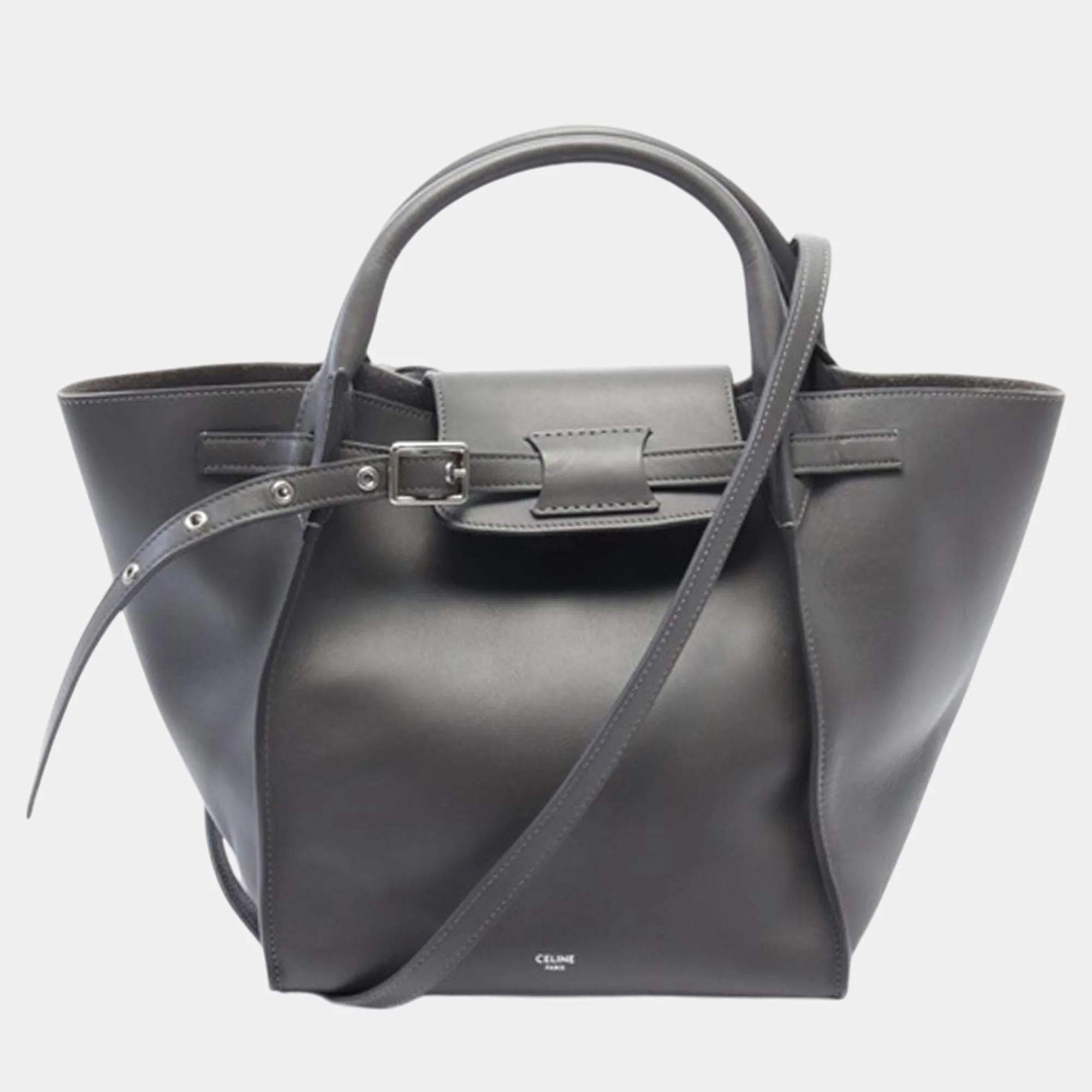 Grey Leather Small Big Tote Bag