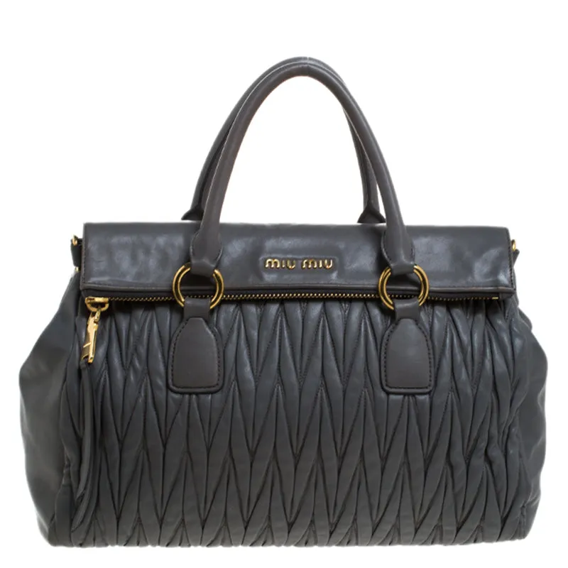Grey Matelass&eacute; Leather Bow Satchel