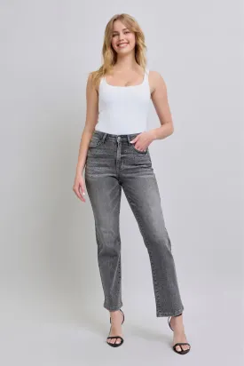 Grey/Black Judy Blue High Waist Rhinestone Straight Jeans