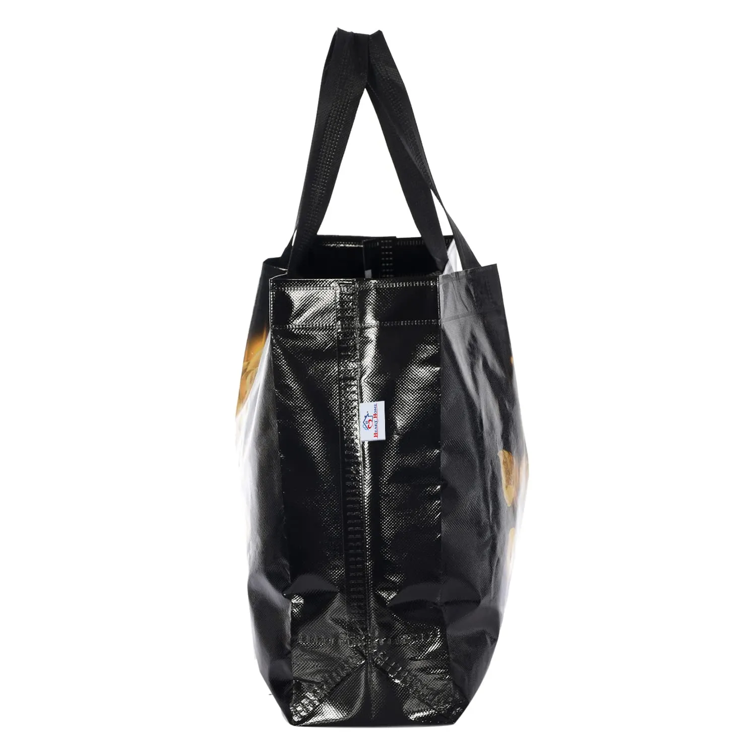 Heart Home Rose Printed Laminated Non Woven Party Favor Gift Bag, Tote Bag, Carry Bags with Handles- Pack of 6 (Black)-50HH01130